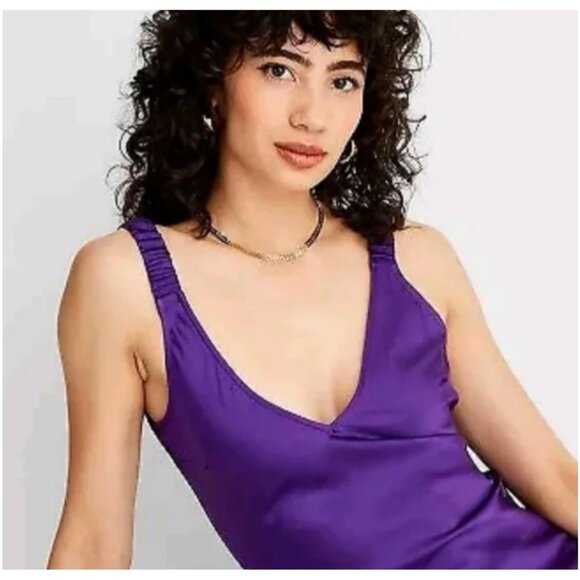 Future Collective Alani Noelle Purple Satin Midi Dress V-Neck Sleeveless  Small - Picture 2 of 6